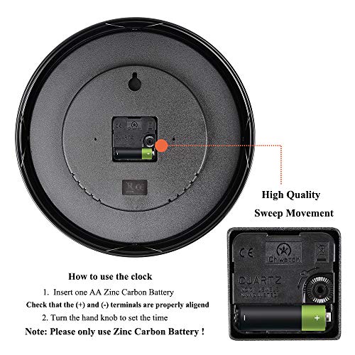 JUSTUP Wall Clock, 12 inch Metal Silent Non-Ticking Retro Clock Black Vintage European Style Battery Operated with HD Glass Easy to Read for Office School Indoor Decor