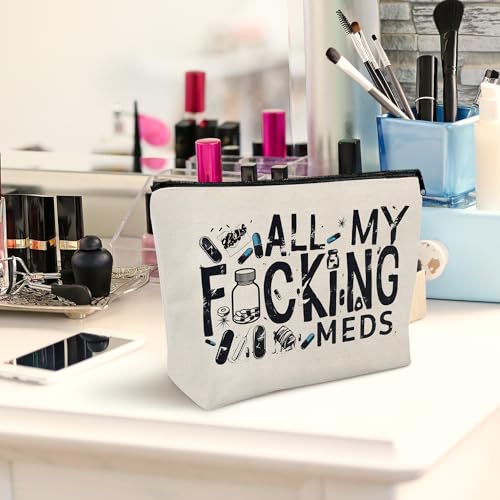 Funny Medicine Makeup Bag - Medicine Gifts Nurse Practitioner Funny Organizer Travel Cosmetic Bag, Pill Storage Bag Full Of Drugs Toiletry Pouch with Zipper for Patient Women (MEDS-A)3