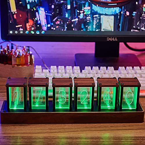 Guazi Store Imitation Nixie Tube Clock, Solid Wood Electronic Digital Alarm Clock, 16 Million Colors, No Assembly Required, Multiple Light Mode Adjustment, Support 24/12 Hours #TOP1