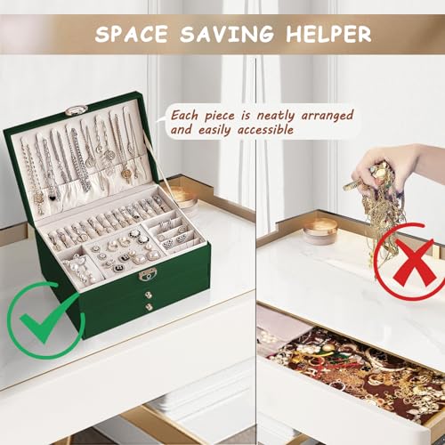 Jewelry Organizer Box, 3-Layer Jewelry Organizer, Soft Lining Jewelry Storage Case PU Leather with Lock, Removable Tray for Jewelry, Jewelry Box Gift for Women Girls, Mother's Day Gift by FNETDY - Image 4