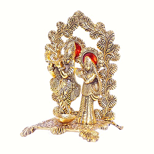 Image of KridayKraft Radha Krishna Standing Playing Flute Metal Statue Gold Antique Finish for Pooja & Home,Office Decorative,Radha Krishna Murti Showpiece Figurines,Religious Idol Gift Article...
