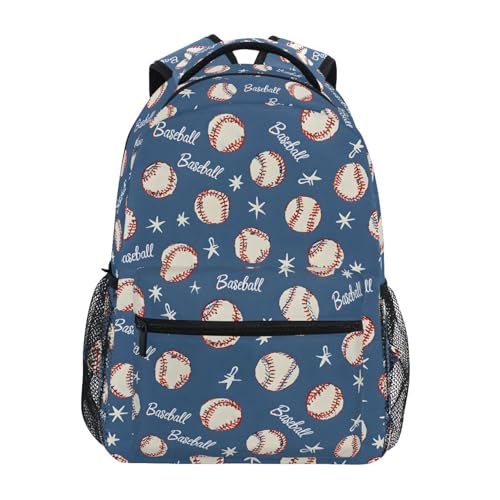 Blue Ball Baseball Star Backpack for School Boys Girls Adults Kids Bookbag Laptop Bag 15L