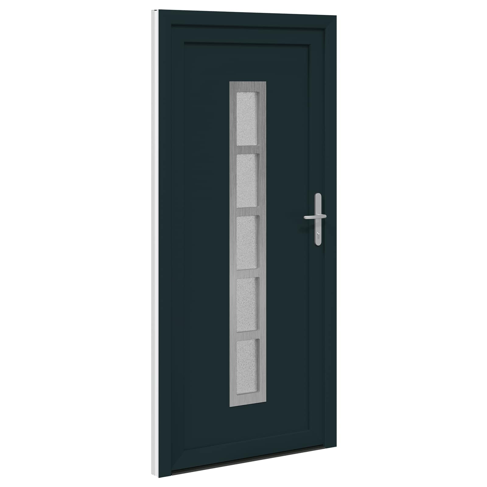 Vordertür Anthrazit PVC 98 x 208 cm Haustür mit Mehrfachverriegelung und Wärmedämmung für Außen und Innenbereich, inklusive Schloss, Beschlag, Zarge, Dichtung