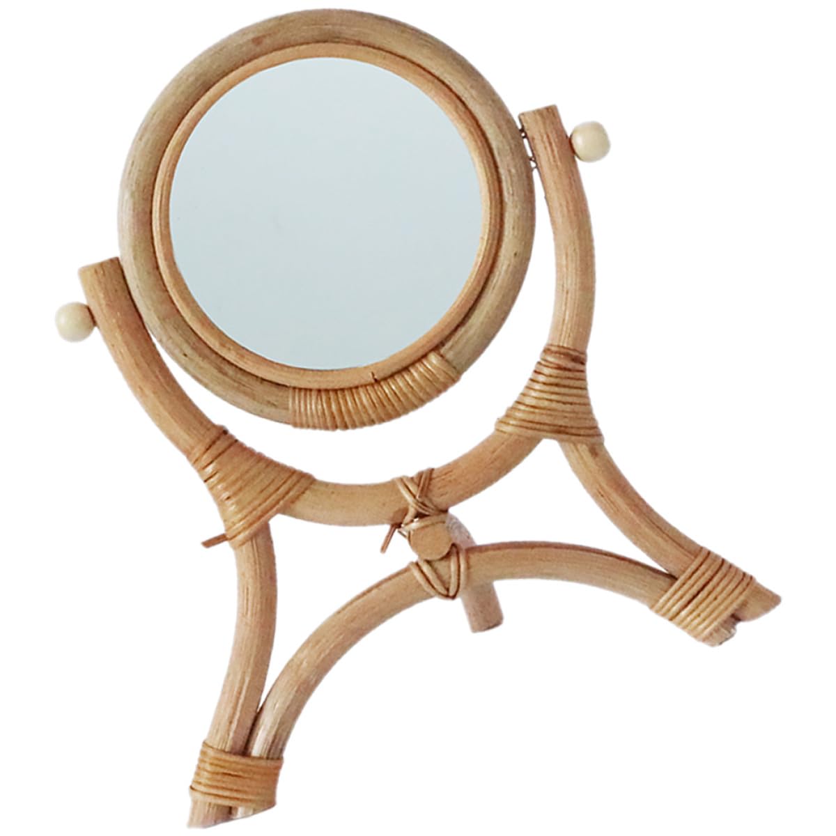 Miroir de Maquillage en Rotin Naturel Style Rustique pour Coiffeuse