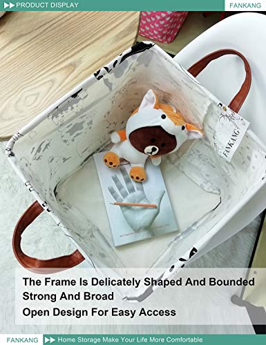 Fankang Square Nursery Hamper Storage Bins Canvas Laundry Basket Foldable With Waterproof Pe Coating Large Storage Baskets Gift Baskets For Children, Office, Bedroom, Clothes,Toys (Square Cows) #TOP3