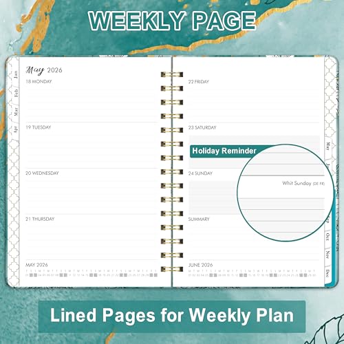 Diary 2026 - A5 Diary 2026 Week to View, Jan.26 - Dec.26, with Elegant Cover and Twin-wrie Binding - Green Marble and Cherry Blossom - Image 3