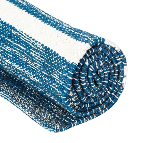 Image of Pure cotton anti-skid, machine wash yoga mat. 73inches x 24inches, 5mm thickness (5mm (Blue))
