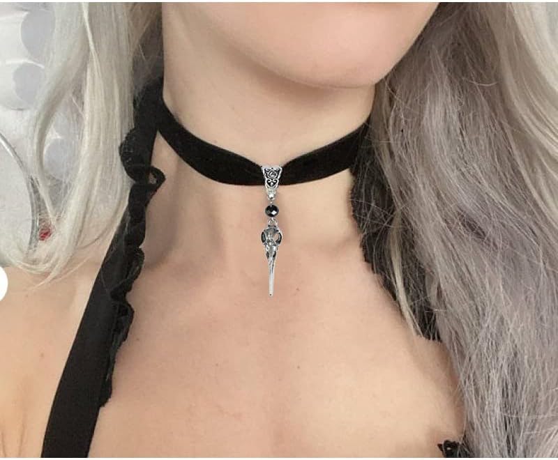 Miniatura 2 de Gothic Black Velvet Goth Choker Necklace for Women,Cameo Black Choker Crow Skull Pendant Necklace Vintage Collar Skull Necklace Gothic Jewelry