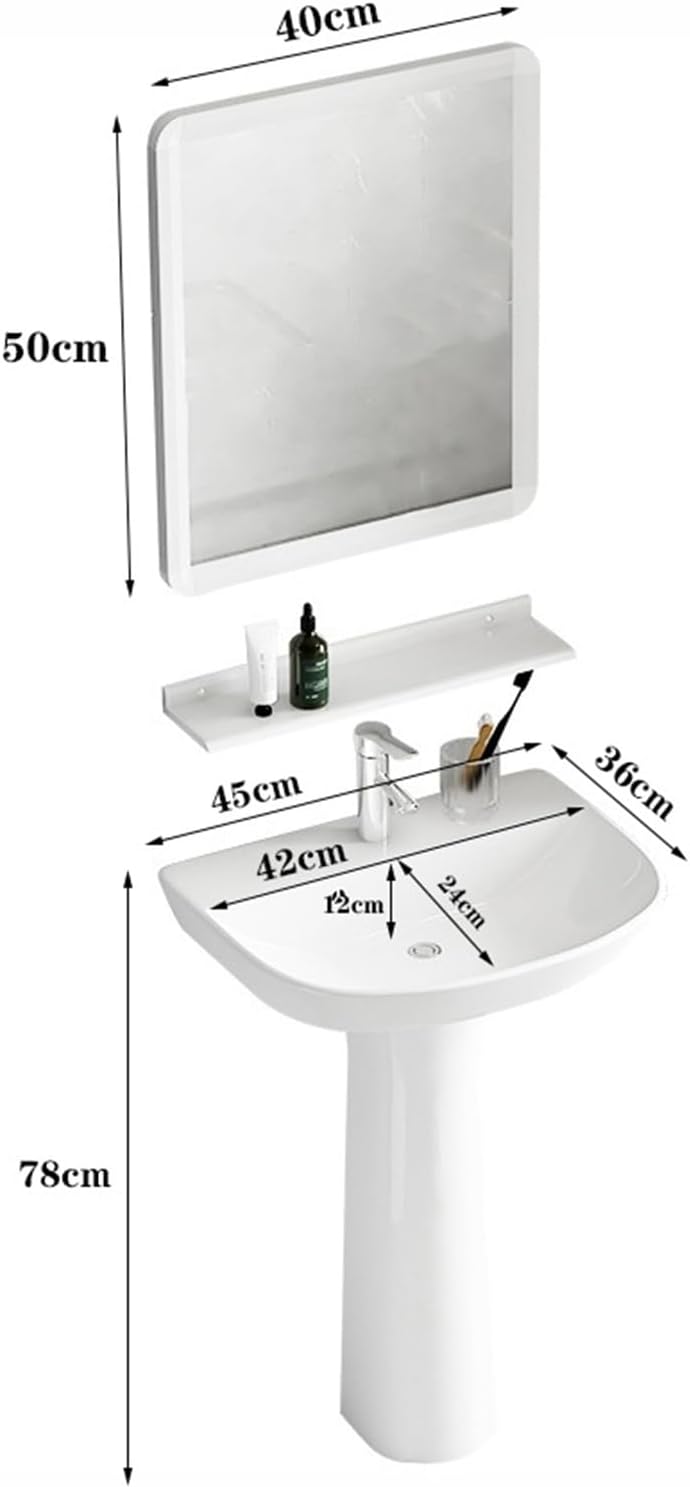 Bathroom Sink with 1 Faucet Hole and Drain Kit, Ceramic, Glossy White Floor Standing Combo, Hot Cold Faucets,One Color-C
