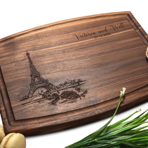Tabla de cortar personalizada, diseño París Torre Eiffel 047, de madera sólida, rectangular, color marrón