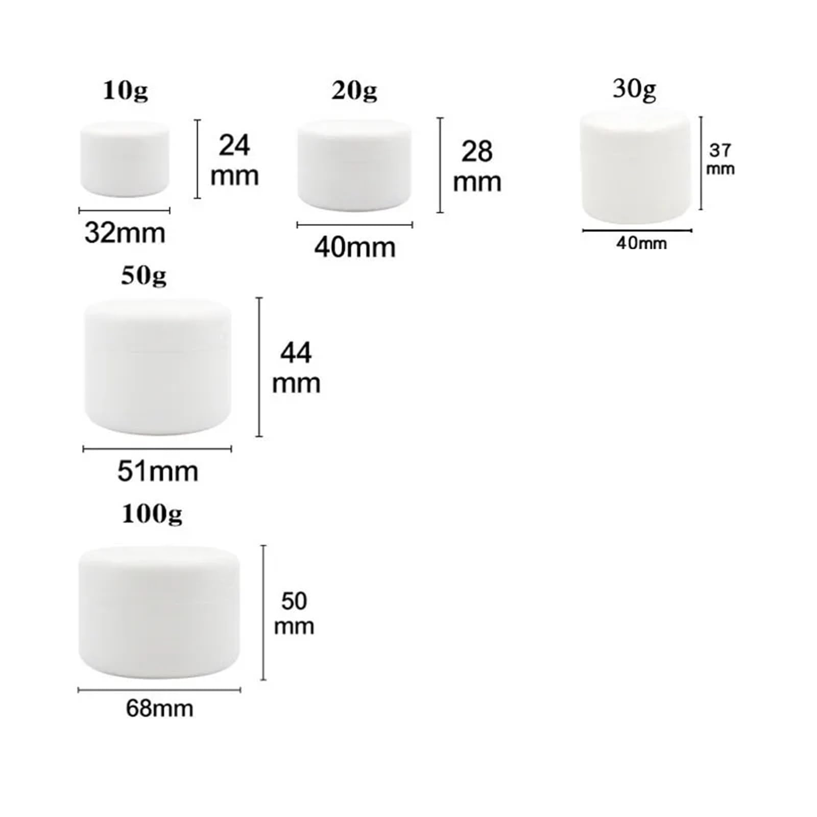 Słoiki kosmetyczne， 10 sztuk 10g/20g/30g/50g/100g plastikowe kosmetyczne pusty słoik wielokrotnego napełniania butelki na próbki podróżny krem ​​do twarzy garnek balsam pojemniki na kosmetyki do kremó