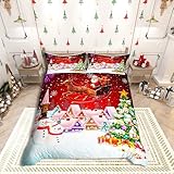 Manfei Juego de funda de edredón de Navidad, tamaño Queen, muñeco de nieve, árbol de Navidad, juego de ropa de cama de 3 piezas para niños y niñas, decoración de habitación de Papá Noel con reno,