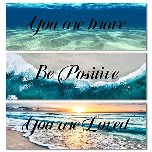 TISHIRON 3 Pieces Bathroom Decor Wooden Signs, Seabed Beach Wall Decor, Inspirational Quote Hanging Wooden Signs, 4x12 Inch Wall Decoration for Home Office Wedding Kitchen and Living Room