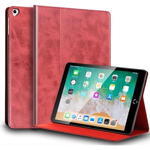 NANRUIL for Ipad Pro 12.9 Case 1st/2nd Gen 2015/2017 Old Model Genuine Leather Cover Protective Shell,Auto Wake/Sleep.Red Cover