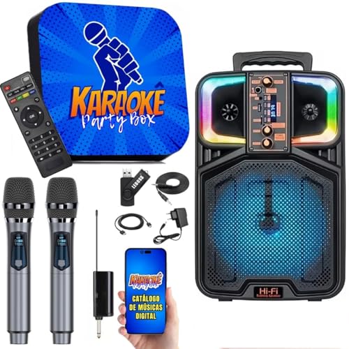 Karaoke Party Box Profissional +12000 Músicas +2 Microfones Sem Fio +Caixa De Som 2000W +Sistema Pontuação