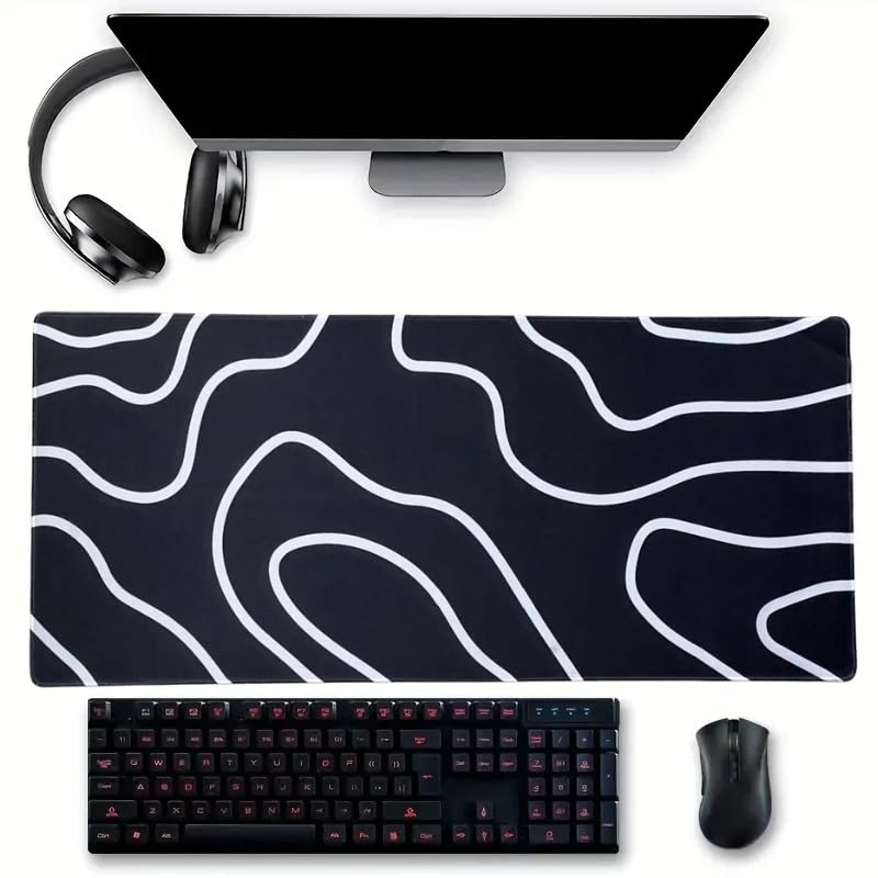 Image of Saco XXL Gaming Mouse Pad for PC - Large Desk Mat 900x400x3mm, Extended Non-Slip Rubber Base, Waterproof Surface, Topographics Design, Big Keyboard Mouse Pad for Office & Home Setup