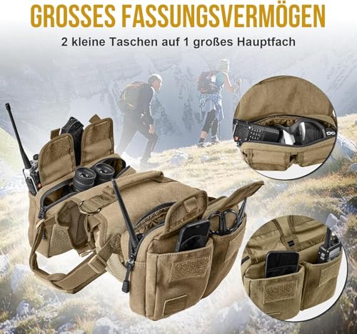 OneTigris Hundegeschirr mit Tasche, Hoppy Camper 3.0 Camping Wandern Hunderucksack für für Mittlere/Große Hunde, Rucksack für Hunderücken 2 Haupttaschen 4 Nebentaschen - Braun M