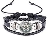Comelyjewel Anti-Possesion Pentagram Themed Leather Braided Bracelet for Men and Women