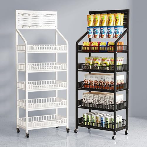 Proteínas, vhdurike Organizador de bocadillos de 5 Niveles, Estante de exhibición de Dulces de Metal con Ruedas, Estante de exhibición de bocadillos Independiente para...