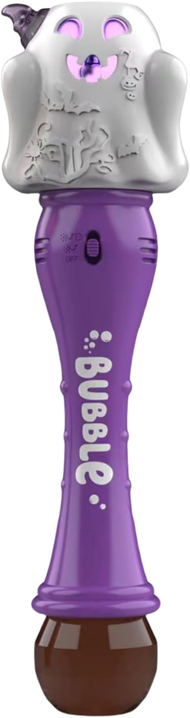 Bubble Stick, Wand Halloween Bubbles, Electric Bubble Machine, Single-Click Button, 10Bubble Holes, Glowing Jack O Lantern, Fun Outdoor Toy with 100ml Liquid for Kids, Party Favor, Purple