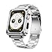 GELISHI Compatible with Apple Watch Case 44mm Series 6/5/4/SE,Stainless Steel Case Full Protective Cover Bumper with Stainless Metal Watch Bands Replacement Strap for Men Women - Silver