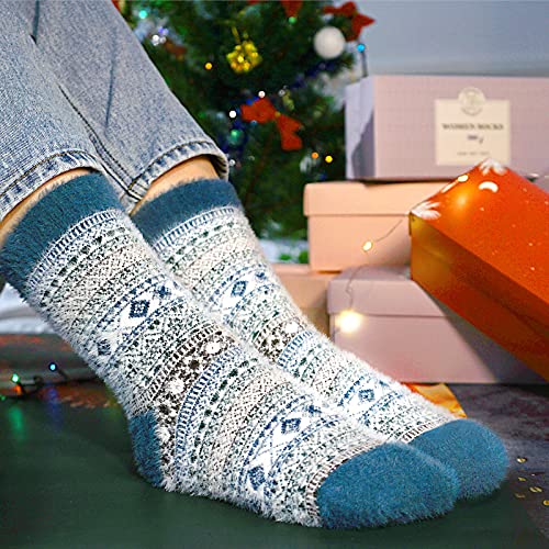 ICEIVY Womens Socks 5 Pairs Wool Warm Cotton Thick Vintage Casual Winter Cabin Crew Fuzzy Socks Gifts For Women — view 5