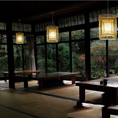 Suspension en osier rotin naturel cylindre LED réglable