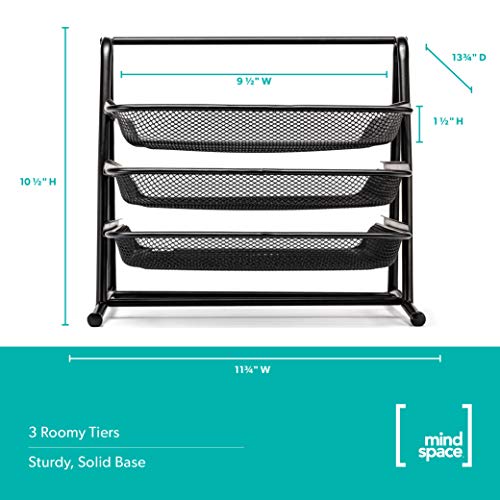 Mindspace Desk Organizer Paper Tray with 3 Tier Desktop File Organizer | Office Organizer & Stacking File Holder, Document Organization for Desk | The Mesh Collection, Black - Thumbnail 3