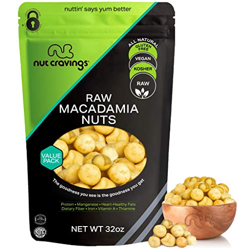 Raw Macadamia Nuts (32oz - 2 LB) Packed Fresh in Resealable Bag - Trail Mix Snack - Healthy Protein Food, All Natural, Keto Friendly, Vegan, Kosher