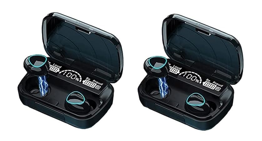 MB Star M10 TWS Bluetooth V5.1 in-Ear Wireless Earbuds with Upto 4 Hours Playback Stereo and Charging Power Bank Case Waterproof Bluetooth Earphones with Mic, Noise-Cancellation – (Pack of 2, Black)