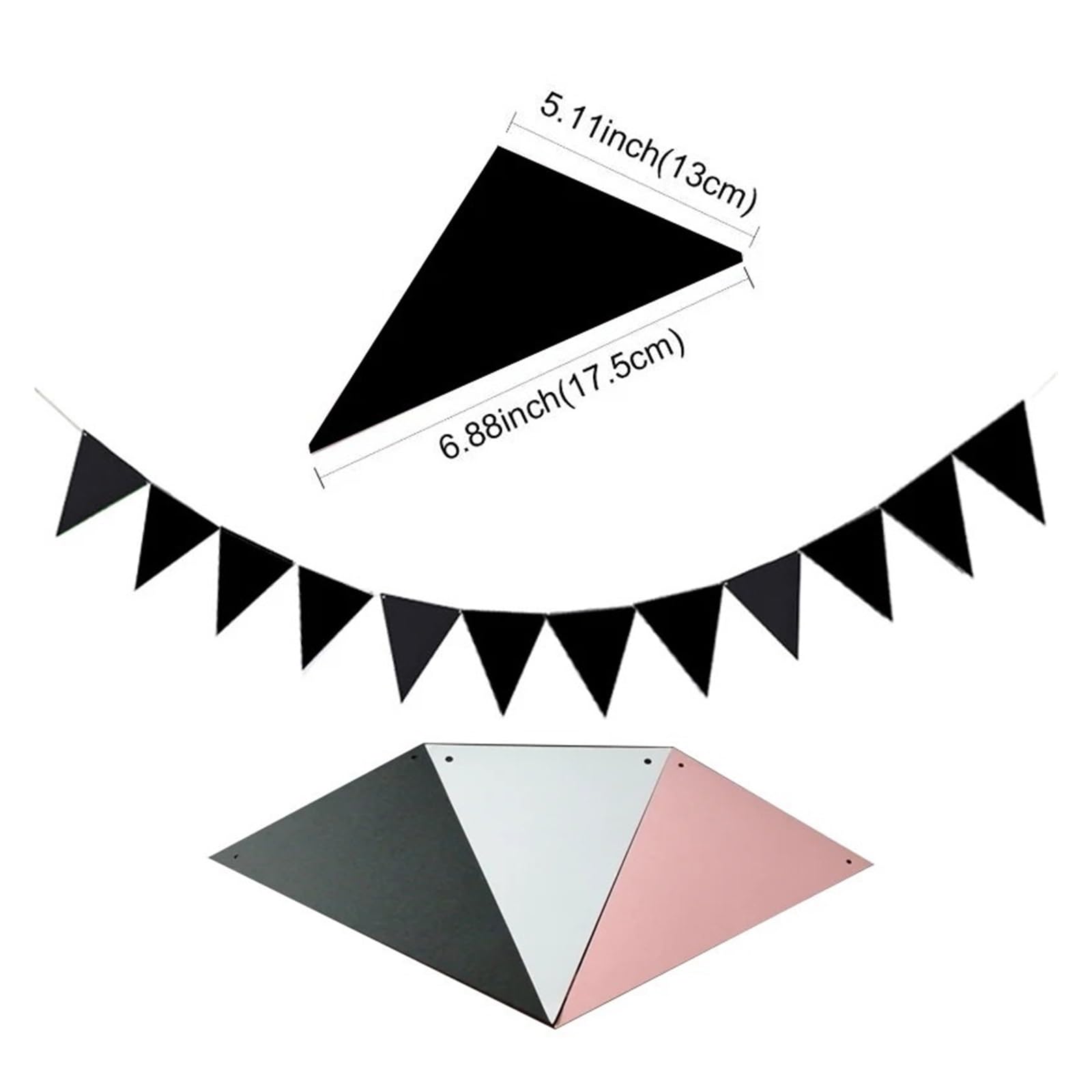 Wimpelkette aus Papier, für Feiertage, Schönheit, Hochzeit, Girlande, Geburtstag, Party, feierlich, 10 / 8 m, Schwarz / Weiß / Rosa (Weiß, 8 m)