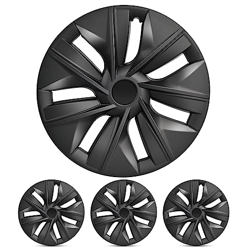 19" Wheel Cover Hub Cap Hubcaps Replacement Fit For Tesla Model Y Accessories 2021-2023 (Black - 4 Pcs) #TOP26