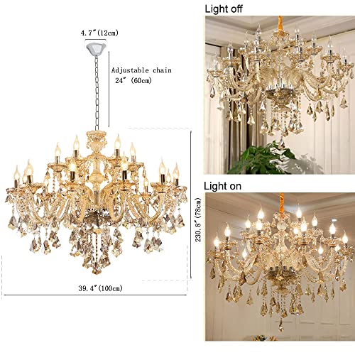 Durahonn Luxury Cognac Crystal Chandelier 18 Lights,Contemporary K9 Crystal Ceiling Chandelier Lighting Fixture Candle Style E12 Base For Dinning Living Room Bedroom Hallway (18 Lights) #TOP2