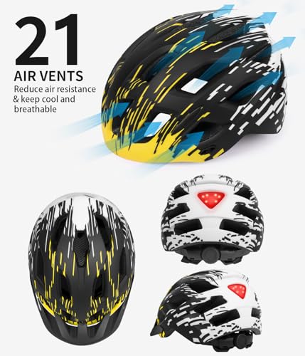 Casco de Bicicleta, Casco de Bicicleta Ligero con luz Trasera y Visera Desmontable, Casco de Ciclismo de 21 ventilación, Casco de Ciclismo de montaña y Carretera para Hombres (BlackYellow) - imagen 2