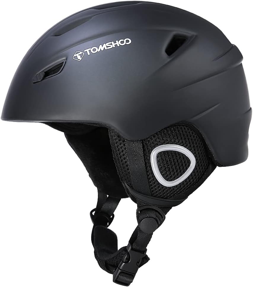 TOMSHOO Skiing Snowboard Helmet Certified Safety Helmet Professional Skiing Snow Sports Helmet Detachable Earmuff Built-in Goggles