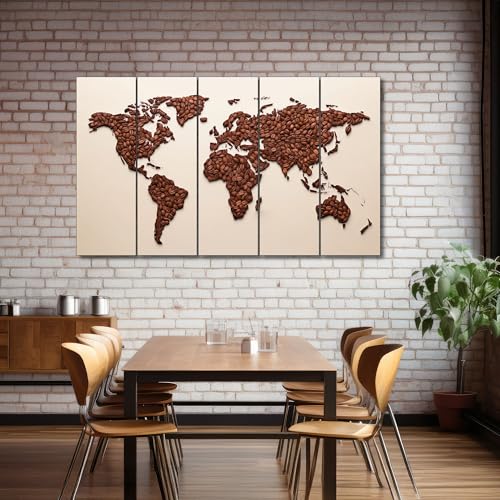 Image of The Castle Decor World Map Painting With Frame 5 Big Size Multiple Frames Wall Art Painting for Living Room,bedroom,drawing Room,hotels-wooden Framed-digital Painting (36x60 inch, multicolor7)