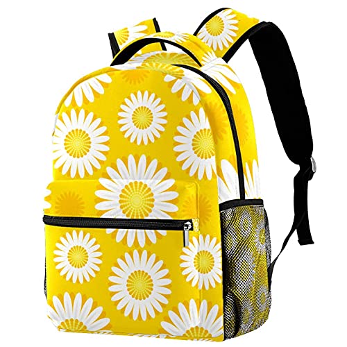 Sac à dos de voyage avec porte-bouteille et motif floral marguerites jaunes