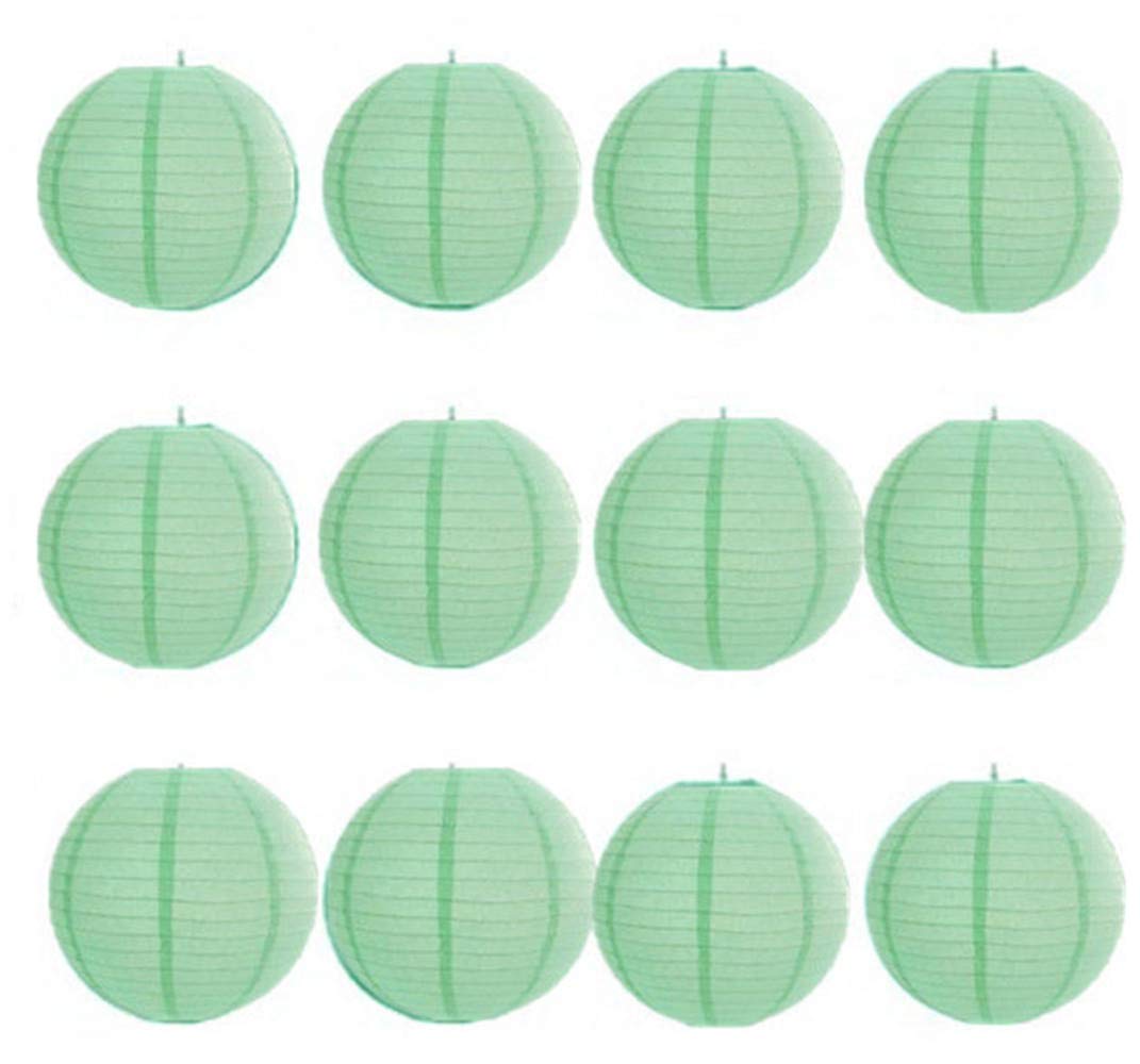 "A Liittle Tree " 12 x 8" Mint Green Round Paper Lantern with Wire Ribbing - Value Pack