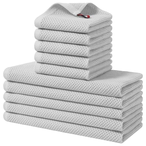 Homaxy 10 Pack 100% Cotton Kitchen Towels and Dishcloths Set, Light Gray