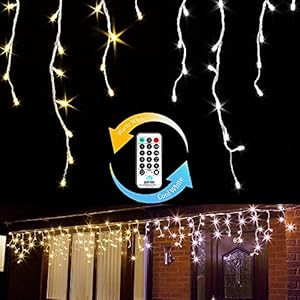 Gresonic 200/400/600 LED 5 m/10 m/15 m ijsregen lichtketting lichtgordijn ijspegels buiten binnen decoratie op elektriciteit [energieklasse A+] (200 LED 5 m, warm / koud wit 9 modi dimbaar)