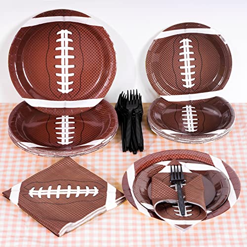 Tongcloud 96Pcs Football Plates Disposable Football Paper Plates And Napkins Plastic Fork For Party Sports Fans Baby Show Serves 24 #TOP2