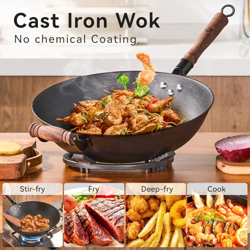 Wok de Hierro Fundido con Mango de Madera 12 pulg miniatura 4