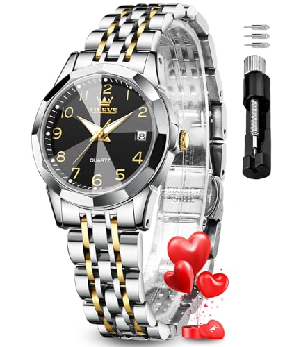 Image of OLEVS Womens Watch Fashion Dress Diamond Female Watches for Ladies Analog Quartz Stainless Steel Waterproof Luminous Day Date Two Tone Wristwatch