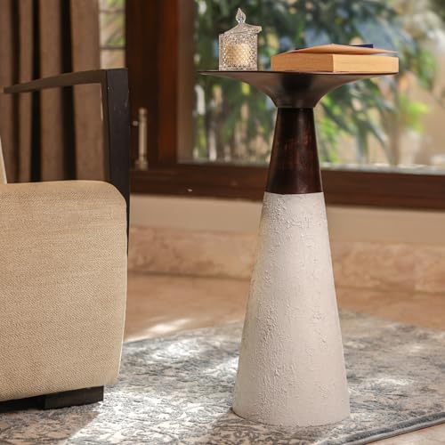 Image of Nova End Table Wooden Side Table for Living Room| Bedroom | Bedside Table | Nightstand | Sofa Side Table | Accent Table | Home Decor Furniture | White Textured Finish | Acacia Wood | 61cm