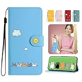 FALUWONRU グーグルピクセル 9A ケース 手帳型 高級本革レザー タンド機能&カード収納 スロット付き 耐衝撃 保護ケース 可愛い猫柄 スマホケース (ピクセル 9A ケース手帳型 対応) 軽量 マグネット式 スマホカバー 携帯カバー For Google Pixel 9A 6.3" 専用 ブルー