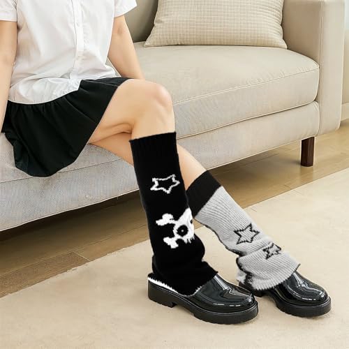 Goth Leg Warmers Y2K Cute Leg Warmers for Girls Women Halloween Kawaii 80s Party Sports Y2K Goth Accessories Skull Star Black White Legwarmers（Socks can be worn on both sides）4