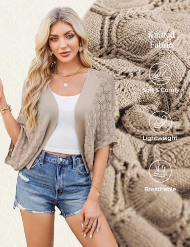 Image of GRACE KARIN Summer Cropped Cardigan for Women 2026 Batwing Sleeve Crochet Bolero Shrug Sweaters Lightweight Beach Boho Kimono