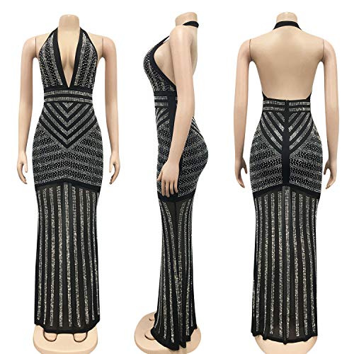 Image of PORRCEY Women's Sexy Rhinestone Mesh See Through Party Night Prom Dress