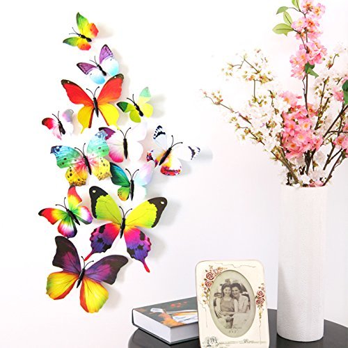 60 Pcs 5 Packages Beautiful 3d Butterfly Wall Decals Removable Diy Home Decorations Art Decor Wall Stickers Murals for Babys Bedroom Tv Background Living Room (Rainbow)
