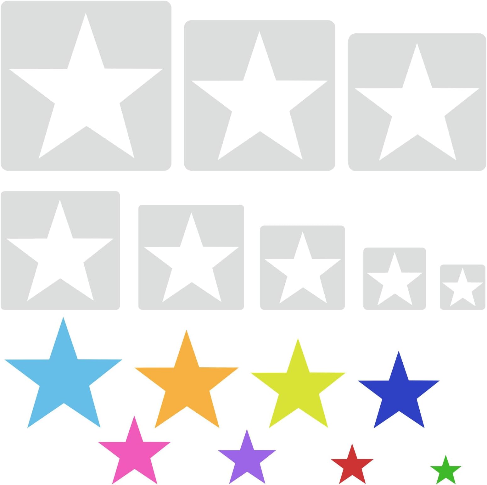 Gjinxi Large Star Shaped Stencil 8 Pcs Different Sizes Template Spraying Pattern Stencil Reusable Drawing Lettering Aids Set Writing Supplies for Painting Wall Flags Making DIY Craft Paper